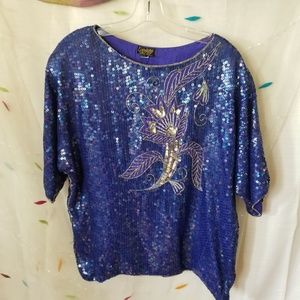 Vintage Linsiano Sequined Top Silk - Mermaid Hot!